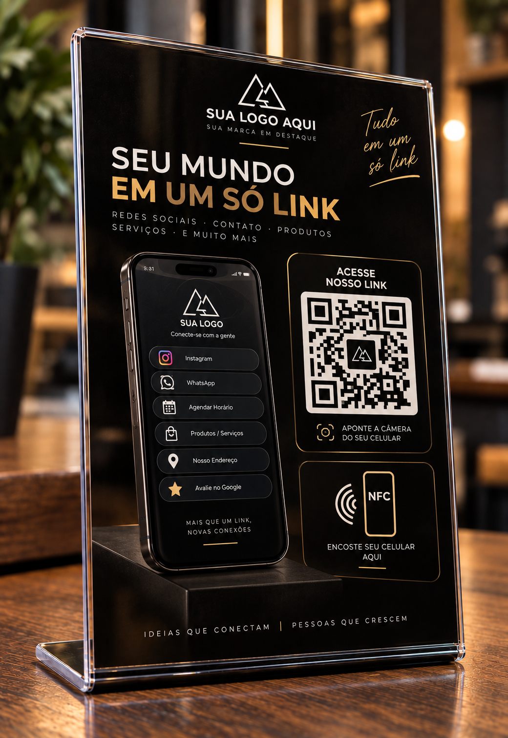 Placa de Bio Link com QR Code e NFC