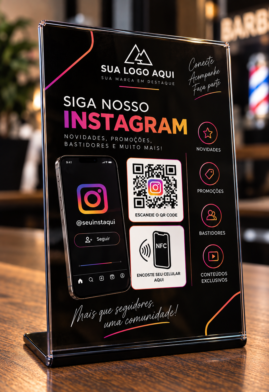 Placa para Instagram com QR Code e NFC