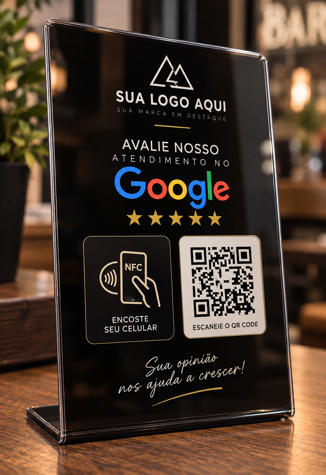 Exemplo de placa acrílica para avaliações no Google